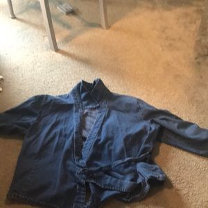 Soft jean looking jacket, ties in the front.